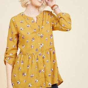 ModCloth Yellow Floral Tunic Button Down Top